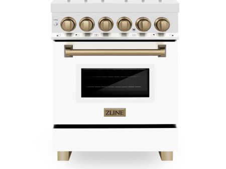 ZLINE Autograph Edition 24  2.8 cu. ft. Dual Fuel Range with Gas Stove and Electric Oven in Stainless Steel with White Matte Door and Accents (RAZ-WM-24) [Color: Champagne Bronze] Online Sale