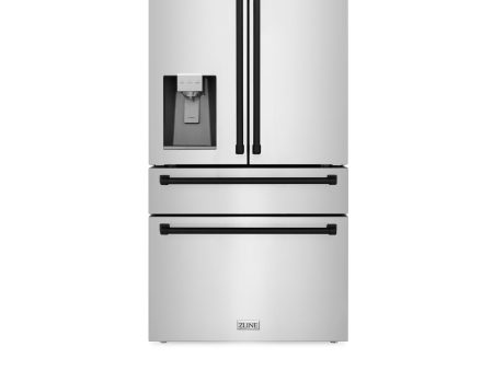 ZLINE 36  Autograph Edition 21.6 cu. ft Freestanding French Door Refrigerator with Water and Ice Dispenser in Fingerprint Resistant Stainless Steel with Accents (RFMZ-W-36) [Color: Matte Black Accents] For Cheap