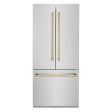 ZLINE 36? Autograph Edition 19.6 cu. ft. Built-in 2-Door Bottom Freezer Refrigerator with Internal Water and Ice Dispenser in Stainless Steel with Polished Gold Accents (RBIVZ-304-36-G) on Sale