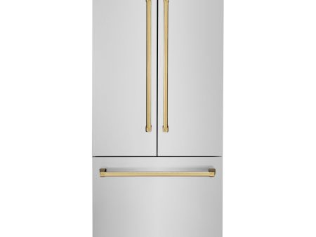 ZLINE 36? Autograph Edition 19.6 cu. ft. Built-in 2-Door Bottom Freezer Refrigerator with Internal Water and Ice Dispenser in Stainless Steel with Polished Gold Accents (RBIVZ-304-36-G) on Sale