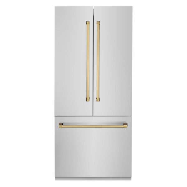 ZLINE 36? Autograph Edition 19.6 cu. ft. Built-in 2-Door Bottom Freezer Refrigerator with Internal Water and Ice Dispenser in Stainless Steel with Polished Gold Accents (RBIVZ-304-36-G) on Sale