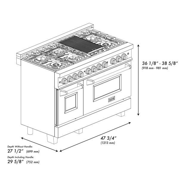 ZLINE Autograph Edition 48  6.0 cu. ft. Dual Fuel Range with Gas Stove and Electric Oven in Black Stainless Steel with Accents (RABZ-48) [Color: Champagne Bronze] Hot on Sale