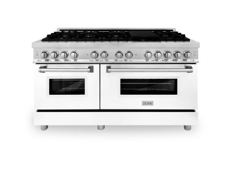 ZLINE 60 in. 7.4 cu. ft. Dual Fuel Range with Gas Stove and Electric Oven in Stainless Steel with Color Options (RA60) [Color: White Matte] Sale