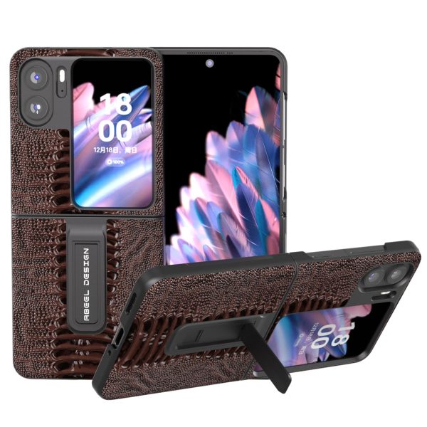 ABEEL For Oppo Find N2 Flip 5G Crocodile Texture Phone Case Genuine Cow Leather+PC Kickstand Cover Online Hot Sale