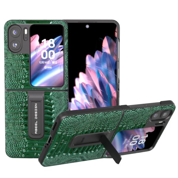 ABEEL For Oppo Find N2 Flip 5G Crocodile Texture Phone Case Genuine Cow Leather+PC Kickstand Cover Online Hot Sale