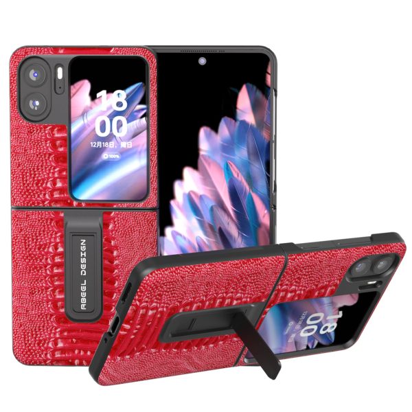 ABEEL For Oppo Find N2 Flip 5G Crocodile Texture Phone Case Genuine Cow Leather+PC Kickstand Cover Online Hot Sale