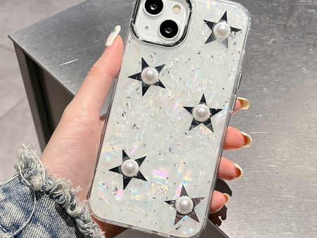 For iPhone 14 Electroplating Phone Case Acrylic+TPU Mobile Phone Shell Pearl Star Decor Cover Fashion